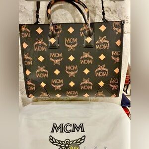 NWT - MCM Black and Tan Logo Satchel - Dust Bag Included